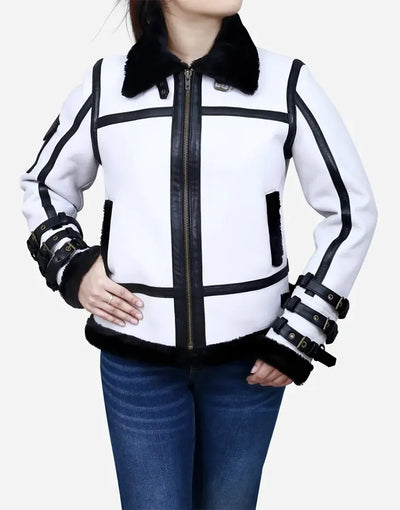 GL Medusa Women's White Leather B3 Bomber Jacket