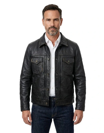 Gloss Leather Convoy Jacket – Rugged Black Leather Jacket